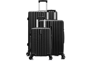 FLIEE Luggage Sets 3 Piece | Aluminum Telescopic Handle | Lightweight Hard Shell Suitcase Sets | TSA 3 Digit Combination Lock | 360° 4 Silent Dual Spinner Wheels| Travel Suitcases (Black, 3 PCs Set)