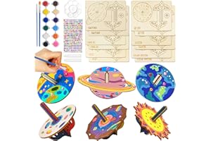 Shinybox Gyroscope en Bois pour Enfants, 12 Pièces Trottola in Legno Costruire Kit Artigianato Legno, Kit Lavoretti Creativi per Bambini per Fai da te, Pittura e Artigianato