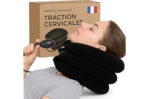 TAKIT Coussin De Traction Cervicale Noir - Marque Française - pour Douleurs à la Tête, Cou, Cervicales, Épaules - Minerve Cervicale - Collier Cervicale - Taille Ajustable