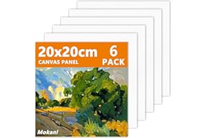 Mokani Lot de 6 panneaux de toile vierges pour peinture, 20 x 20 cm, toiles d'art en coton pour acrylique, peinture à l'huile, fournitures d'art idéales pour artistes professionnels, peintres amateurs
