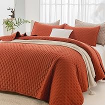 Set Biancheria Letto King Size FLYMME 3 Pezzi – Terracotta, Trapuntato Leggero, Microfibra, Per Tutte Le Stagioni, Con 2 Federe - 2