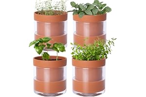 Phoenix Vine 52-A-E-4 Terracotta Flower Pots with Glass Tank for Indoor Plants, Herbs, Flowers, 4 Inch, Set of 4