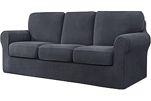 CHUN YI 7 Pieces Stretch Sofa Cover 3 Seater with Three Separate Cushions and Backrests Stylish Jacquard Spandex Fabric Sofa Slipcover for Living Room Furniture Protector(3 Seater，Grey