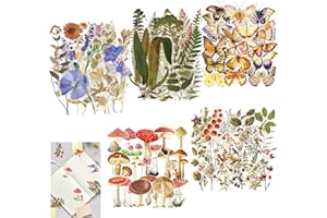 VAIAV Scrapbook Sticker Zubehör 200Stück Schmetterling Pilz Pflanzen Blumen Scrapbooking Aufkleber für Album Journals DIY Arts and Crafts