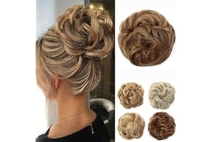JJstar Messy Hair Bun Curly Wavy Hair Scrunchies Accessories Pieces for Women Girls Synthetic Hair Chignons (Brown Blonde)