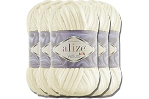 HOBBY YARN Alize Velluto - Lot de 5 pelotes de laine turque de 100 g chacune - Super Bulky - Pelote XXL pour Amigurumi - Douce - Laine bébé, pour crochet et tricot (Crème légère - 62)