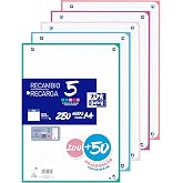 Oxford, A4 Perforated Squared Sheets, 5x5 Grid, 4 Drills | 5 Colours Pastel Band, 250 Sheets, Refill Binder