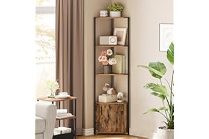 VASAGLE Étagère d’Angle, avec Placard, Meuble d’Angle à 5 Niveaux, Étagère de Rangement, pour Salon, Chambre, Cuisine, Salle de Bain, Marron Rustique et Noir d'encre LBC580K01