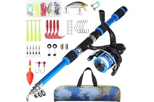 Axrye Angelset für Kinder, Teleskop Angelruten und Rolle 180cm Kinderangel Starter Set, Angelrute Set Kinder mit Angelrolle, Köder und Tragetasche Set, Angel Zubehör für Kinder