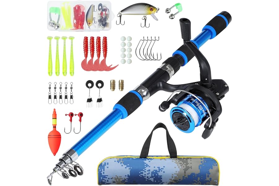 Axrye Kids Fishing Pole with Spinning Reels and Fishing Accessories, Light Weight Telescopic Fishing Rod 180cm with Full Kits Lure Case & Carry Bag for Youth