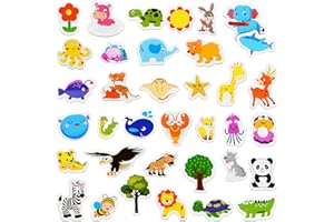 AUAUY Magnesy ze zwierzątkami, drewniane magnesy na lodówkę dla dzieci, zabawka edukacyjna z magnesami do tablicy magnetycznej, drewniane zabawki magnetyczne do powierzchni magnetycznych, 36 szt.