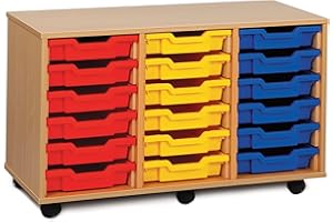 OFFICE NEEDS DIRECT Monarch Mobile School Shallow Tray Storage Unit 18 Coloured Trays Beech MEQ3W-COL