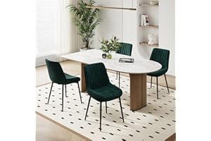 COLAMY Velvet Dining Chairs Set of 4, Velvet Chairs for Dining Room with Metal Legs and Thick Seat Cushion, Upholstered Kitchen Chair with Anti-Slip Pads, Green
