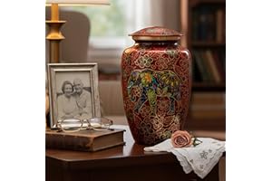 eSplanade Cremation Urn Memorial Human Ashes Container Jar Pot | Burial Funeral Urns | - Colourful Red Elephant Print - 10" Inches (Full Size)