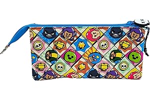 CYPBRANDS Brawl Stars Bagażnik Trzyosobowy, 5 przegródki, Materiał szkolny, Dodatki, Kolor Niebieski, Unisex, Oficjalny produkt (CyP Brands)