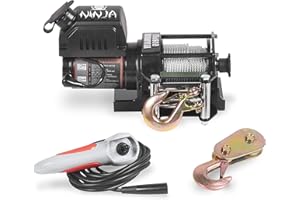 Warrior Winches Ninja Treuil électrique 2000lb 12v - Commande manuelle filaire, moteur haute puissance, contacts robustes, engrenage planétaire en acier, peinture résistante aux éclats, câble en acier
