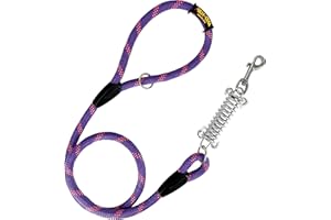 AVANZONA Correa para Perros, Amortiguador, Antitirones, para Perros medianos y Grandes, Fabricada en España. 120cm. Violeta con Rosa