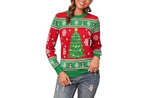 Jezonga Maglione Natalizio Donna Inverno Maglia Natale Fiocco Neve Ugly Christmas Sweater a Manica Lunga
