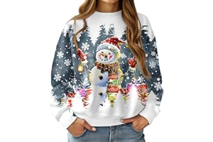 RAISEVERN Womens Christmas Jumper Ugly Xmas Sweatshirts Funny Graphic Crew Neck Casual Long Sleeve Shirts, S-XXL