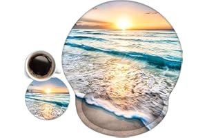 newplenty Mauspad,Mousepad Mit Handauflage, Mauspad Mit Gelkissen,Ergonomisches Mousepads Mit Untersetzer für Computer, Laptop (Meer und Strand)