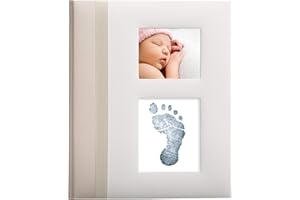 Pearhead Baby Memory Book with Included Clean-Touch Ink Pad to Create Baby's Hand or Footprint, New Mum Gift, Record Milestone Journal, UK English Version, Ivory