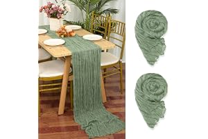 Set med 2 bordslöpare i salviagrönt, 55 x 300 cm rustik gasväv, salviagrön, bröllopsbordsdekoration, bordsduk för fest, bröllop, babyshower, bordsdekorationer