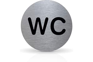 ‎BETRIEBSAUSSTATTUNG24 Betriebsausstattung24® Türschild Piktogramm „WC“ - Rundes Hinweisschild aus Aluminium - Für Ihre Tür & Wand - Silber - Durchmesser Ø 7,0 cm - Inkl. Klebepad