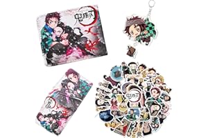 Ubephant Demon Cartera, Kimetsu no Yaiba Regalo 52Pcs, Monedero Llavero Pegatina, Kamado Tanjirou Animados Regalo, PU Cuero Niños Billetera, Dibujos Animados Carteras, para Niños Fans
