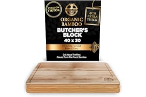 Deer & Oak Planche à découper extra large – Bloc de boucher en bambou de qualité supérieure, 40 x 30 x 4 cm, planche à découper en bois pour cuisine, planche à découper très résistante