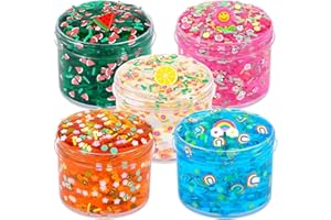 KAOERDCE 5 Pack Fluffy Clear Making Slime Kit, Making Crystal Crunchy Glitter Slime Charms Party Favor, Stress Relief Toy for Girls and Boys, Soft Non-Stick Putty Slime for kids, Birthday Glue Bag Fillers