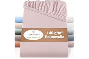 BaSaTex Bio Jersey Spannbettlaken 90x200 cm - Spannbetttuch aus 100% Bio Baumwolle GOTS-Zertifiziert - 90x200-100x200 cm - Farbe: Altrosa