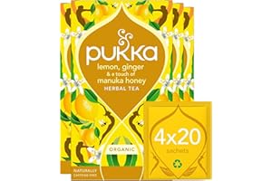 Pukka Herbs | Organic Lemon, Ginger & Manuka Honey Herbal Tea Box | Immune Boosting Infusion With Turmeric | Ideal For Daily Support | Caffeine Free | 4 Packs | 80 Plant Based Biodegradable Tea Bags