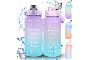 RKINC Water Bottle, 2L Motivational Water Bottle, Sport Drinks Gym Sipper Large Capacity Drinking Bottle with Straw, Marker & Holding Strap, Reusable 67 OZ Leakproof BPA Free Water Jug (Purple-Blue)