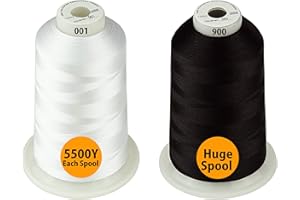 Simthread - 26 choix – Paquets de fil à broder en polyester, bobine géante 5500Y pour machines à coudre tout usage – 1 blanc + 1 noir