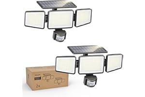 ‎PHILIPS Philips Solarlampen für Außen mit Bewegungsmelder, 302 LEDs 1200 Lumen, Solarbetriebene Wasserdichte Wandfluter, 3 Köpfe, IP65 Wasserdicht, 3 Modi (2 Stück)