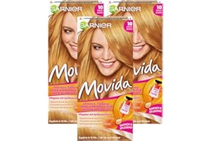 ‎GARNIER Garnier Tönung, Pflege-Creme, Intensiv-Tönung Haarfarbe, für leuchtende Farben, auch für graues Haar, ohne Ammoniak, Movida, 10 Goldblond, 3er Pack Haarcoloration-Set
