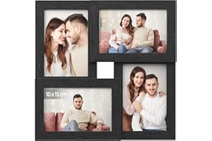 SONGMICS Ramki na zdjęcia kolażowe, 4 ramki na zdjęcia 4 x 6, kolażowe ramki na zdjęcia na ścianę, wiele ramek, dekoracja ścienna, czarny atrament RPF25BK