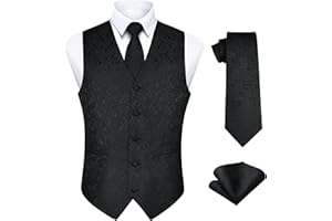 Enlision Gilet da Uomo Elegante Paisley Jacquard Gilet da Abito Cravatta e Fazzoletto Set per Festa Sposa