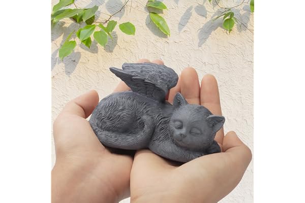 DiDiBirDi Pierre commémorative pour chat - Statue d'ange pour chat - Statue d'ange endormi en résine - Cadeau pour la perte de chat