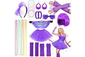 Kareeran 80s Fancy Dress for Women Girls, 80s Accessories Rockstar Fancy Dress, Neon 90s Retro Headbands Earrings Fishnet Gloves Sunglasses for Dress Up Party