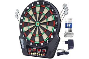 KASADIN Elektronische Dartscheibe Set Elektrische Dartboard mit Sprachansagen, 4 LED-Anzeigen, 6 Dartpfeil, 27 Spiele 243 Spieloptionen Profi E-Dart Board für Hause Partys Garten Bar 1-16 Spieler