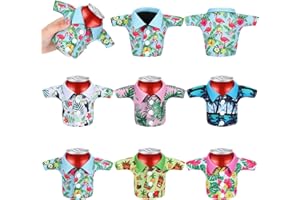 Funtery 6 Pack 12 oz Can Cooler Sleeves Funny Hawaii Can Shirt Neoprene Tiny Coat Can Jacket for Tropical Aloha Luau Beach Birthday Party Supplies