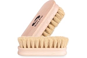 SULPO Schuhbürste - Länge 12 Zentimeter - Schuhputzsets Schuhputzbürste Schuhbürsten Lederbürste putzen Schmutzbürste weiche Borsten Natur Polierbürste - 2 Stück Set - Schuhpflege