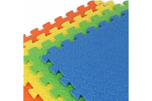 AJX PUSH THE LIMITS AJX BLack and Grey Large Soft Foam EVA Kids Floor Mat Extra Thick Interlocking,Multi Color Orange Yellow Blue Green EVA Soft Foam Exercise Floor Mats 60x60x1.2cm (20 Mats(80 square feet), Multi color