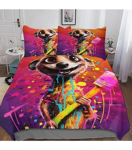 Erdmännchen Bettwäsche 200x220 – Weiche Mikrofaser, 3-teilig, Mit Reißverschluss