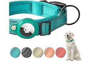 Boloshine Collar de Perro Reflectante Acolchado para Apple AirTag, Ajustable Táctico Nailon para Perros Pequeño, Mediano y Grande (Cian, S)