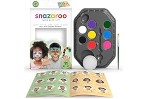 Snazaroo - Set de pintura facial "Arcoíris", para niños y adultos, 8 colores, 1 pincel, 1 esponja, 1 guía, base de agua, maquillaje pintacaras, aguacolor