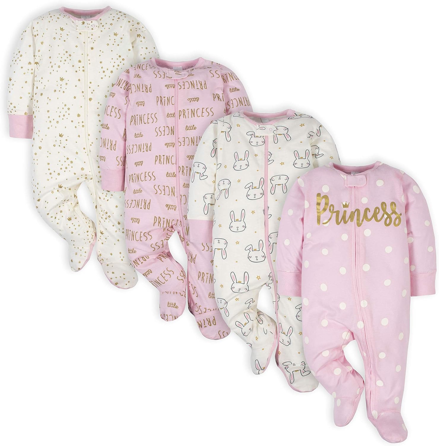 Gerber Baby Girls 4 Pack Sleep 'N Play Footie Baby and Toddler Sleepers