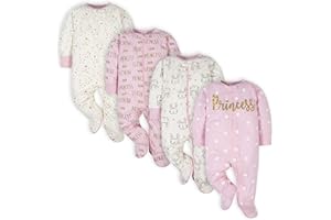 Gerber Baby Girls 4 Pack Sleep 'N Play Footie Baby and Toddler Sleepers