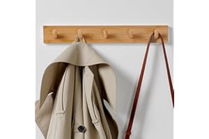 LARHN Wooden Coat Hooks Wall Mounted Coat Rack with 5 Wall Hooks, 43 cm - All Fixings Included for Quick & Easy Installation
